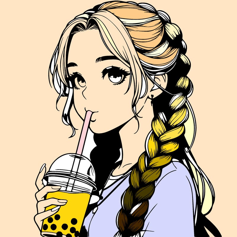 realistic girl with braided hair drinking boba