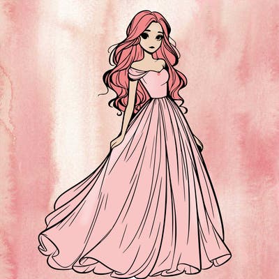 one realistic girl  in long flowing dress