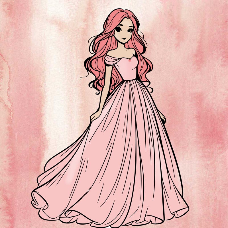 one realistic girl  in long flowing dress