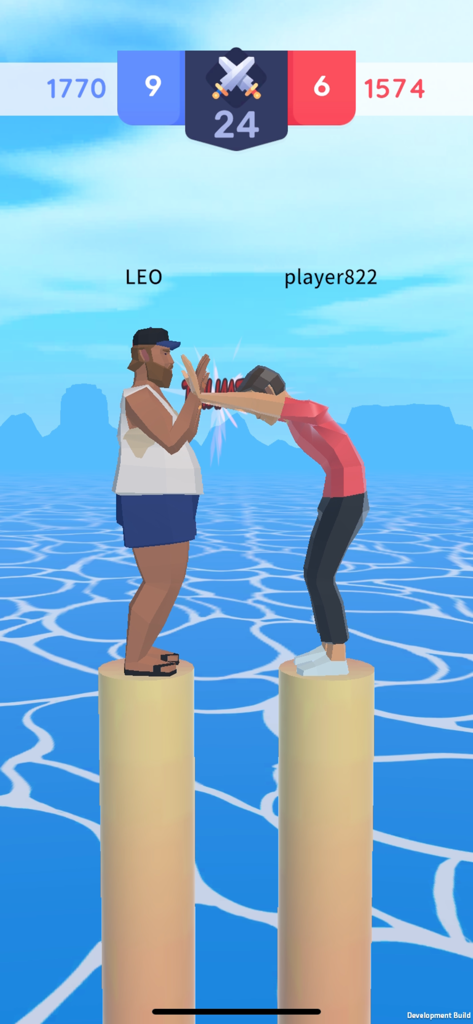 Push SUMO Battle -Online Game- - Two players in an online sumo match pushing each other on tall pillars