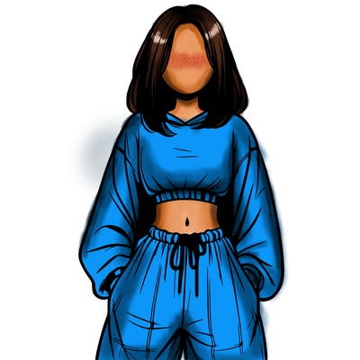 realistic girl faceless with baggy pants and a crop top