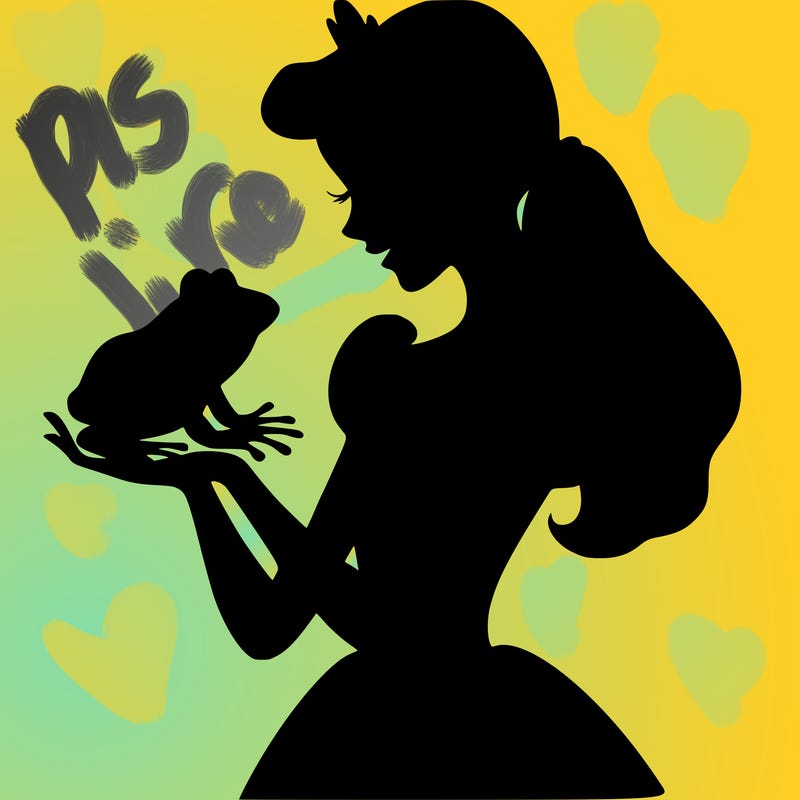 a shadow of a princess holding a frog realistic