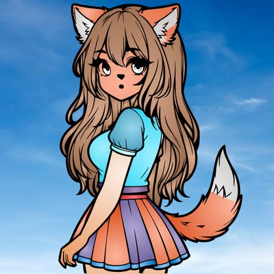 realistic girl with wolf ears and a tail