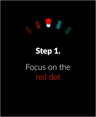 Hertz. - An anxiety treatment. - Hertz anxiety treatment app interface showing step one of a breathing exercise focusing on a red dot