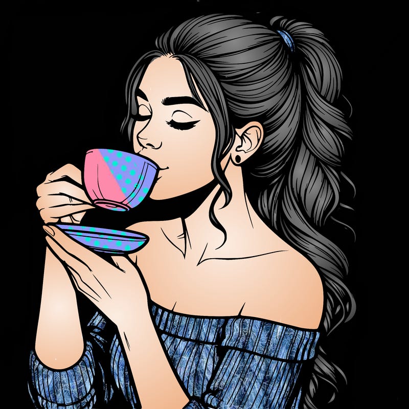 realistic woman drinking tea