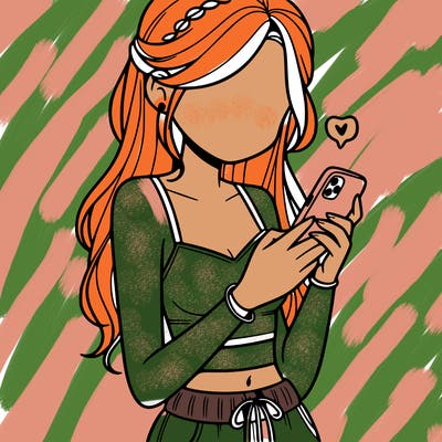 girl with crop top texting on her phone