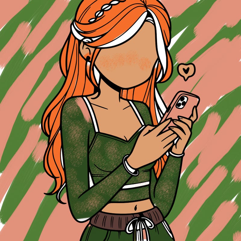 girl with crop top texting on her phone