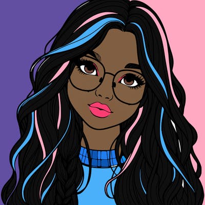 girl with long hair and freckles and glasses realistic