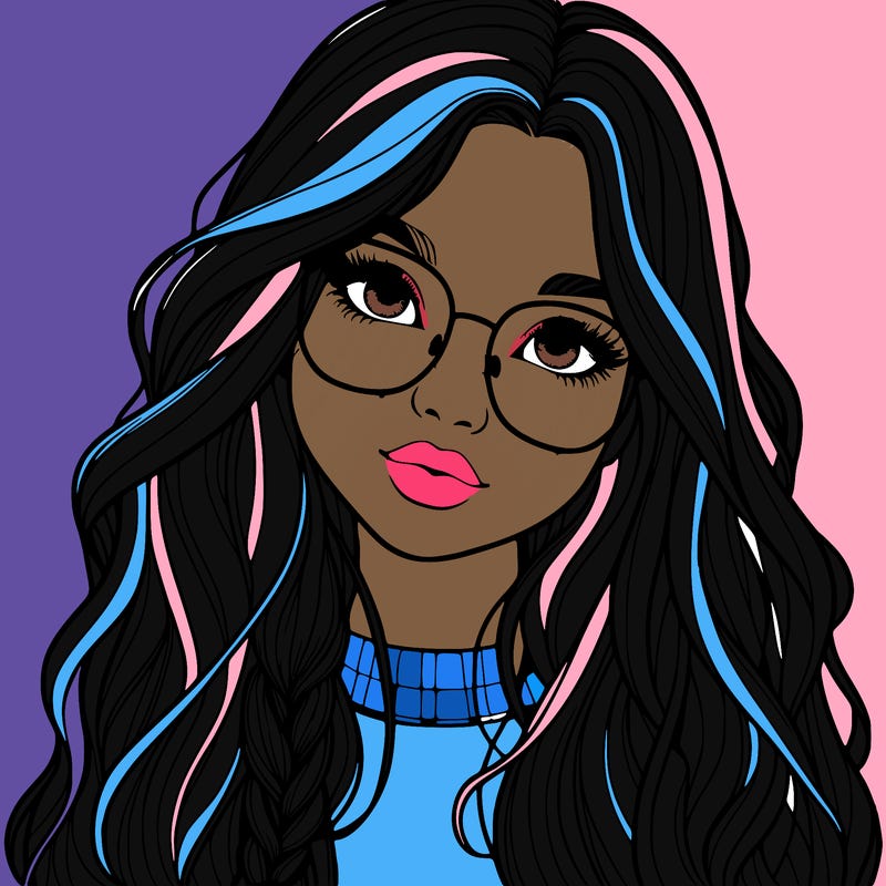 girl with long hair and freckles and glasses realistic