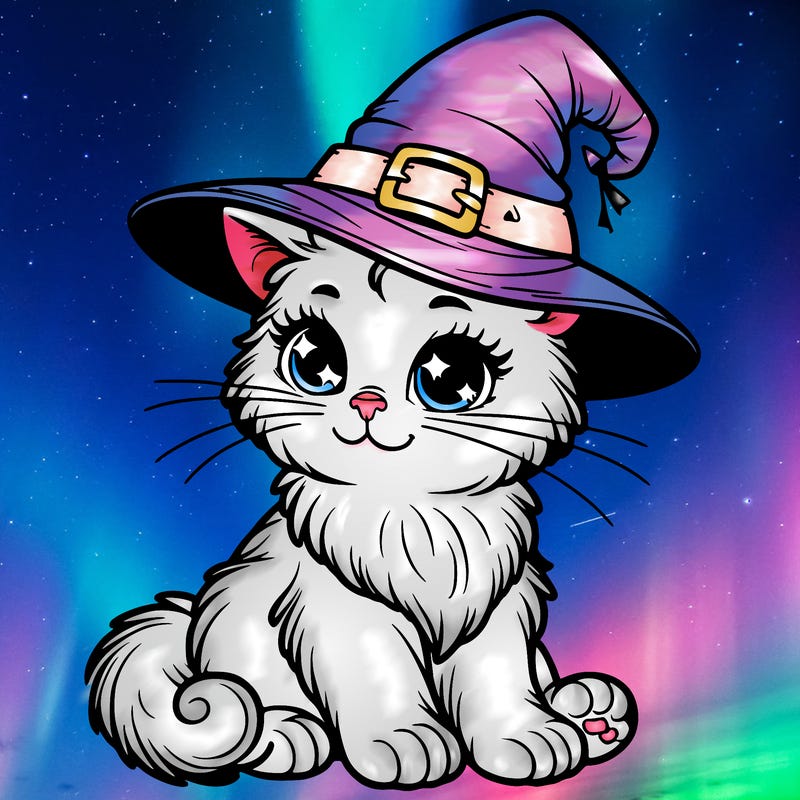 a beautiful cat with a witch's hat