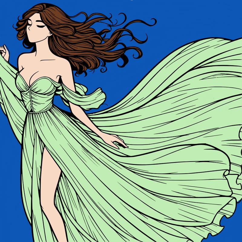 realistic woman in dress flowing the the wind