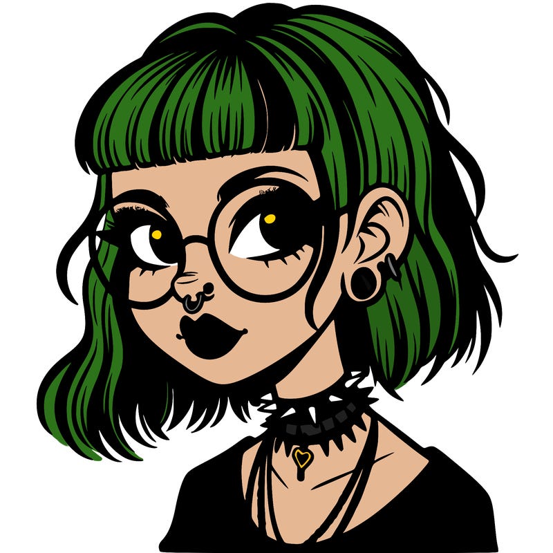 gothic girl with a mullet and glasses