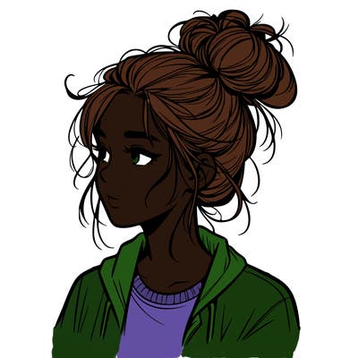 realistic teenage girl with a messy bun
