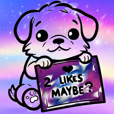 a puppy holding a sign that says 2 likes maybe?
