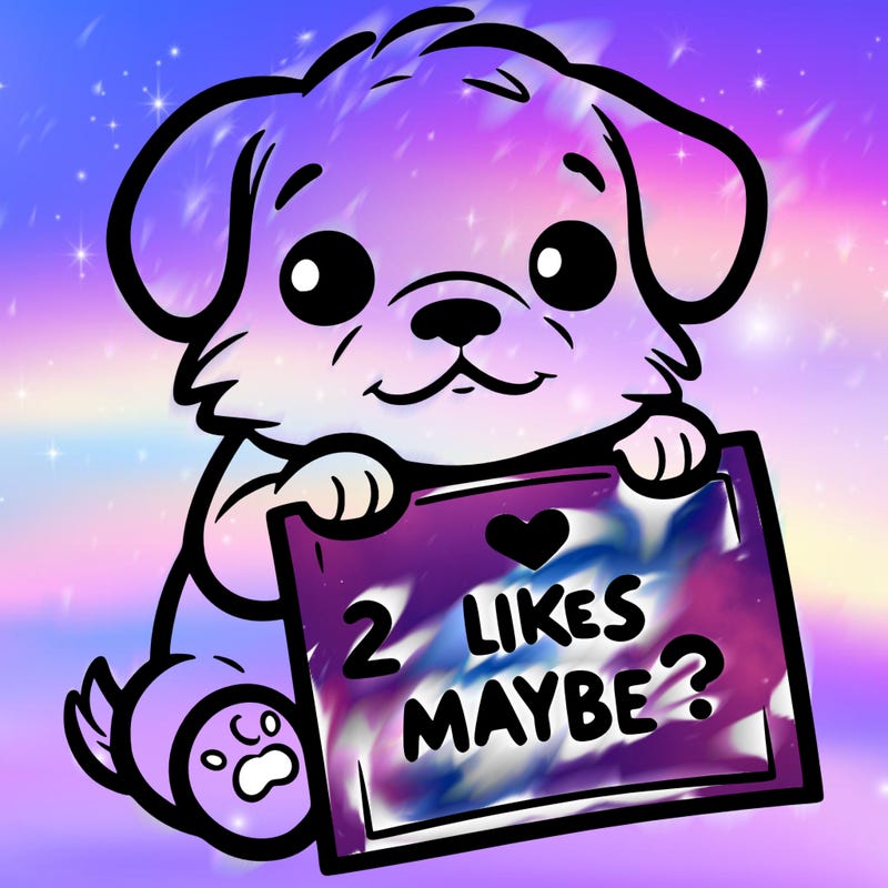 a puppy holding a sign that says 2 likes maybe?