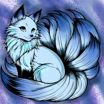 realistic detailed 9 tailed anime fox