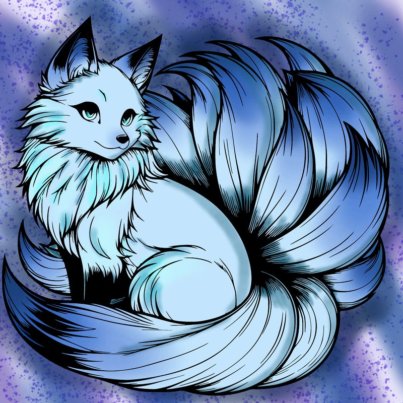 realistic detailed 9 tailed anime fox