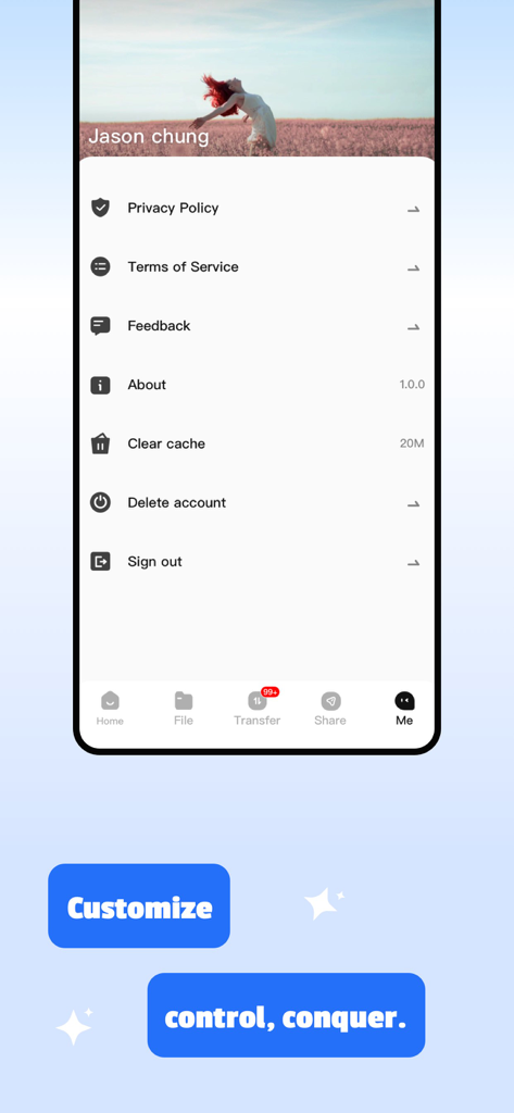 Maxbox - Configurações do usuário e tela de perfil do aplicativo de armazenamento Maxbox