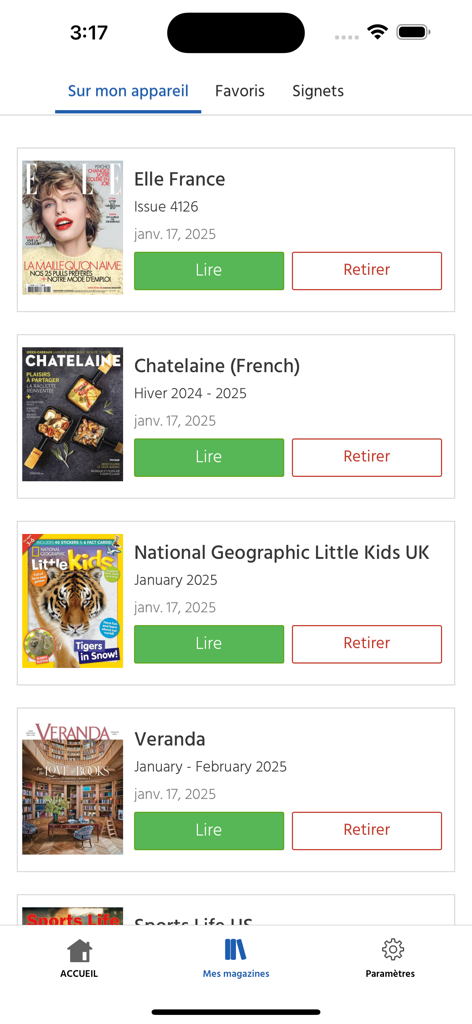 CloudLibrary NewsStand app displaying a list of downloaded digital magazines on a smartphone