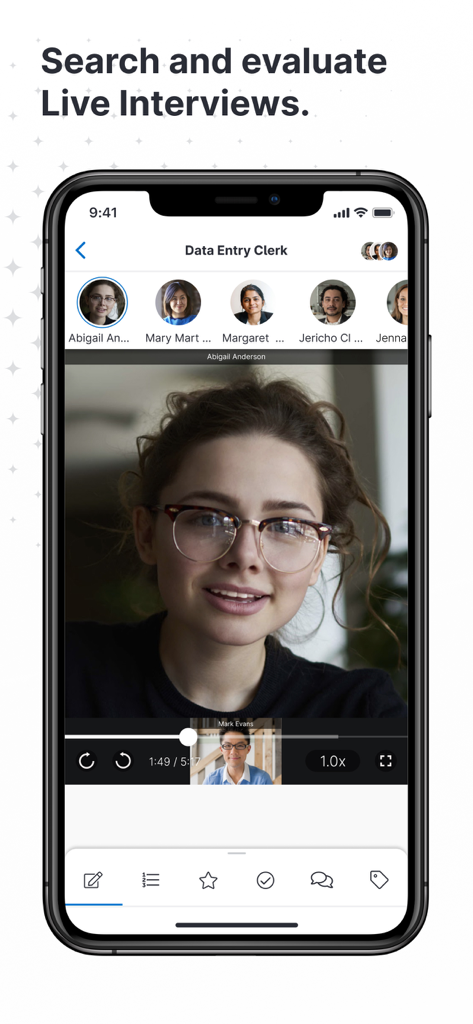 HireVue for Recruiting - HireVue for Recruiting mobile interface showing a video interview review