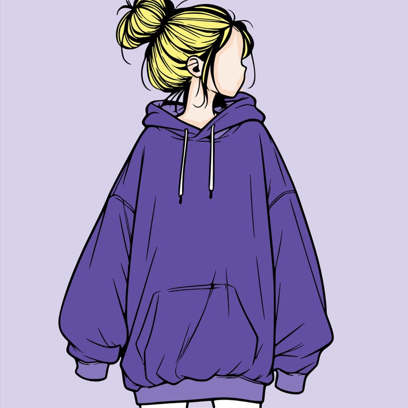 realistic girl with a oversized sweatshirt on and a bun