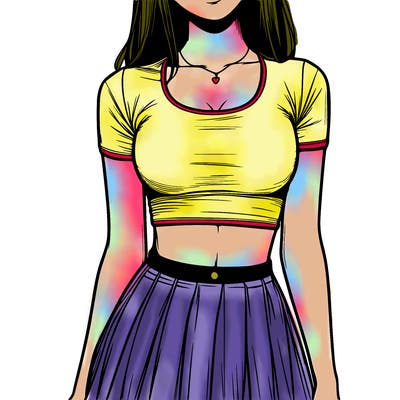 realistic girl wearing crop top and skirt