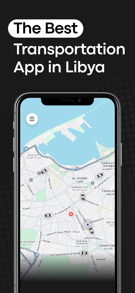 Wasila - Wasila mobile app showing real-time car tracking on a city map interface