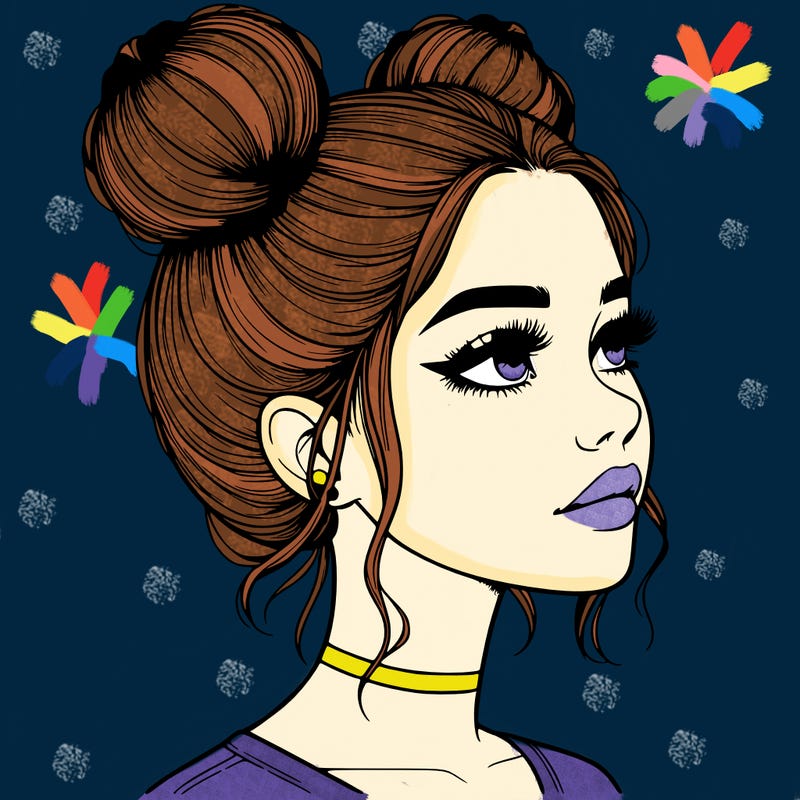 realistic girl with buns on the top of her head