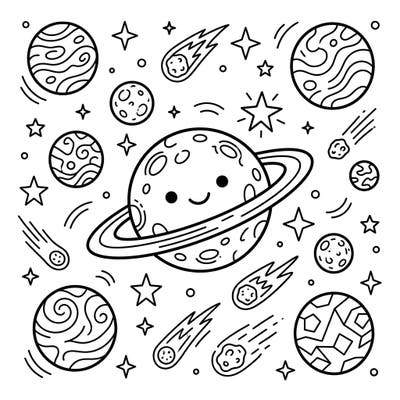 Ignite your child's imagination with this charming space coloring page, perfect for young explorers. They'll love bringing friendly planets, shooting stars, and distant galaxies to life with their favorite colors.