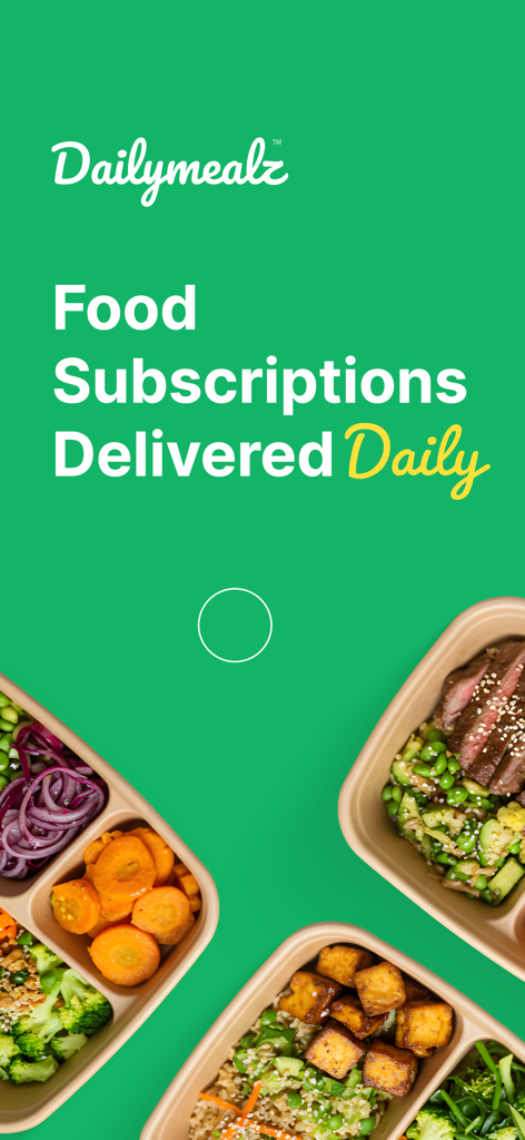 DailyMealz: Food Subscription - DailyMealz app splash screen showing healthy food subscriptions delivered daily