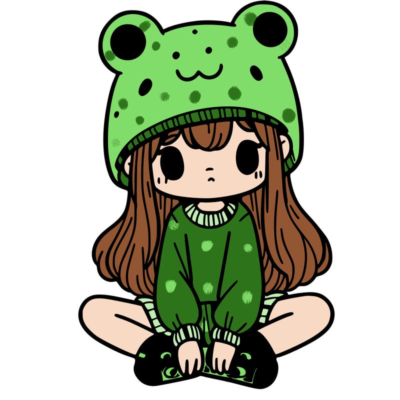 a girl wearing a frog hat and some frog socks