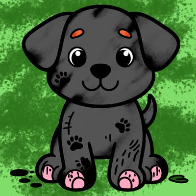 a dog with stains on his feets and between his eyebrows