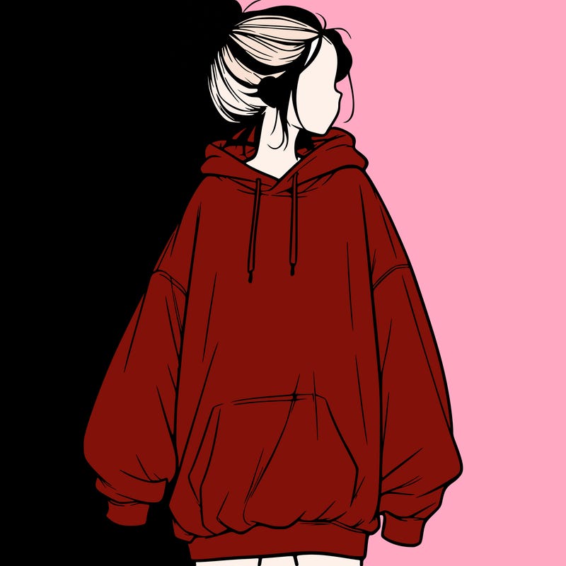 realistic girl with a oversized sweatshirt on and a bun