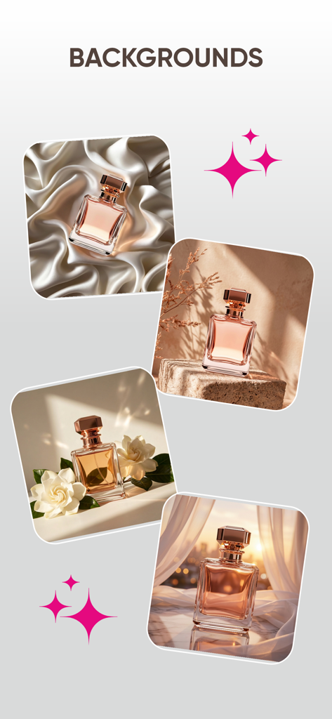 AI Photo Editor: Change Style - 香水製品写真用のプロフェッショナルAI生成背景の例。