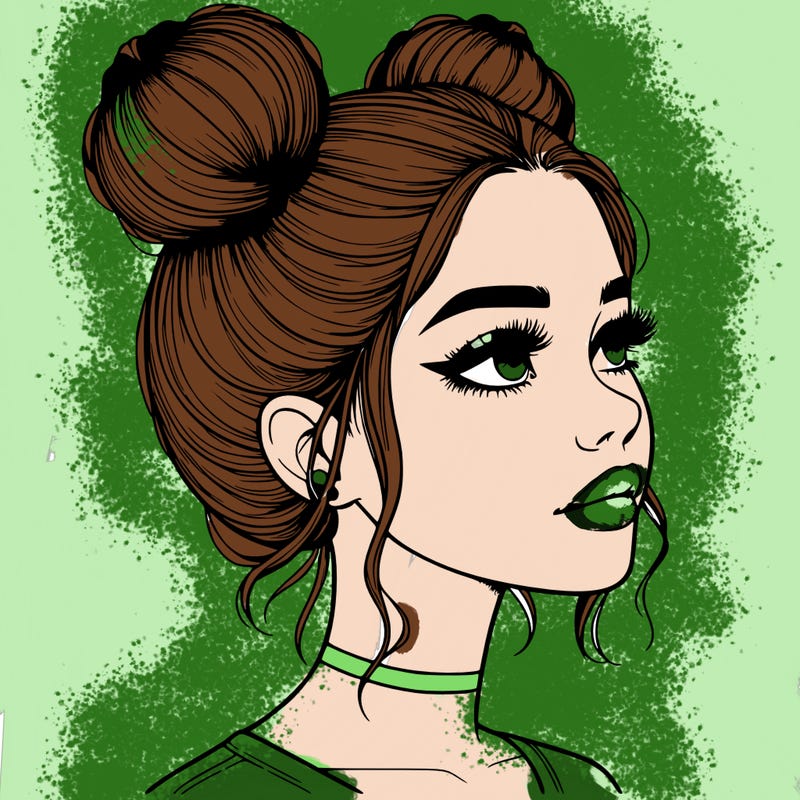 realistic girl with buns on the top of her head