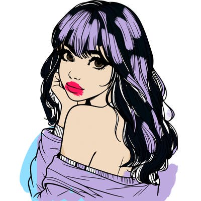 realistic girl with bangs looking over her shoulder