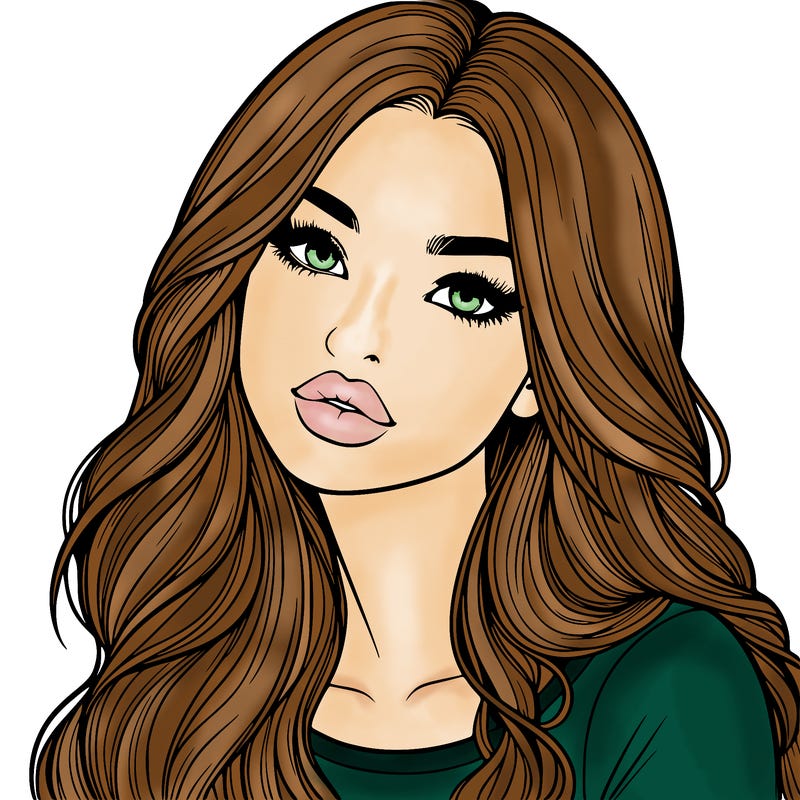 realistic girl with hair on her hair and lips