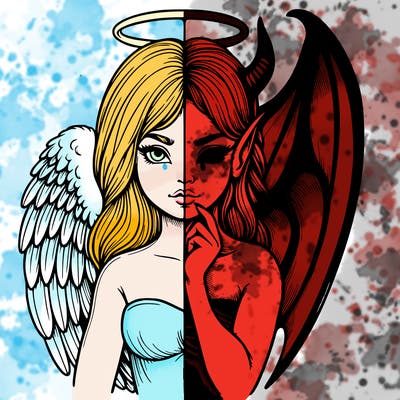 realistic angel half demon