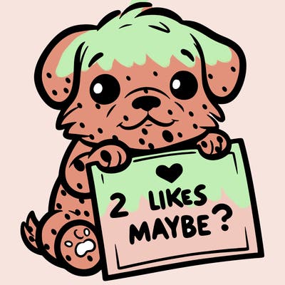 a puppy holding a sign that says 2 likes maybe?
