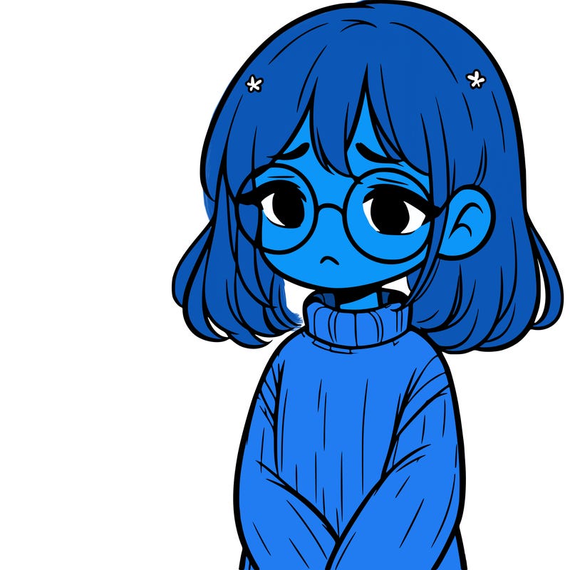 sad girl with glasses in a sweater