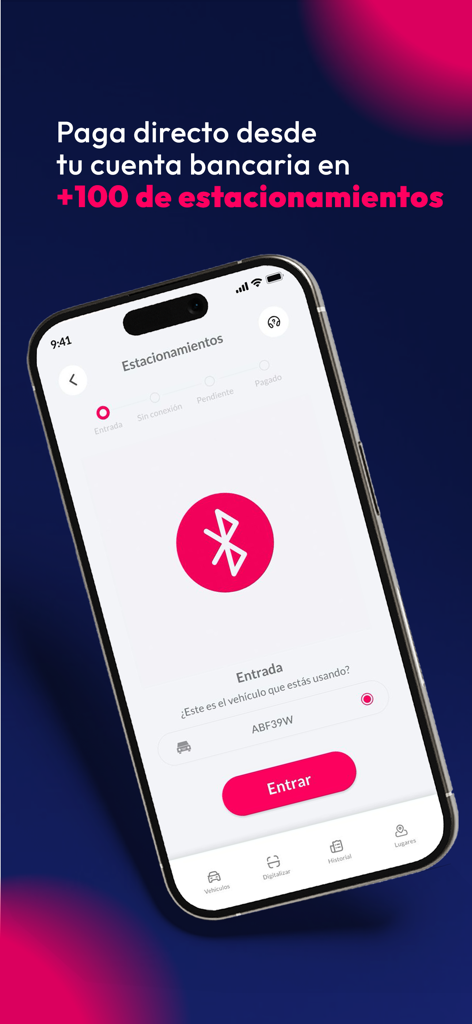 PagoDirecto - Pantalla de la aplicación PagoDirecto para la entrada al estacionamiento de vehículos utilizando Bluetooth
