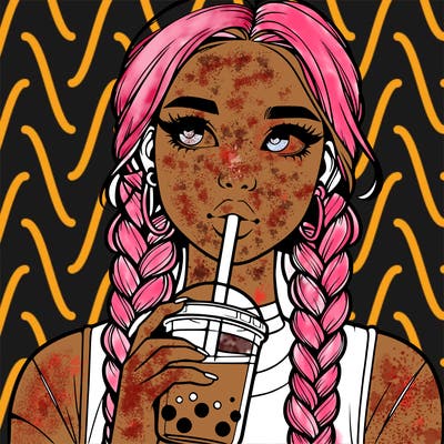 realistic girl with braided hair drinking boba