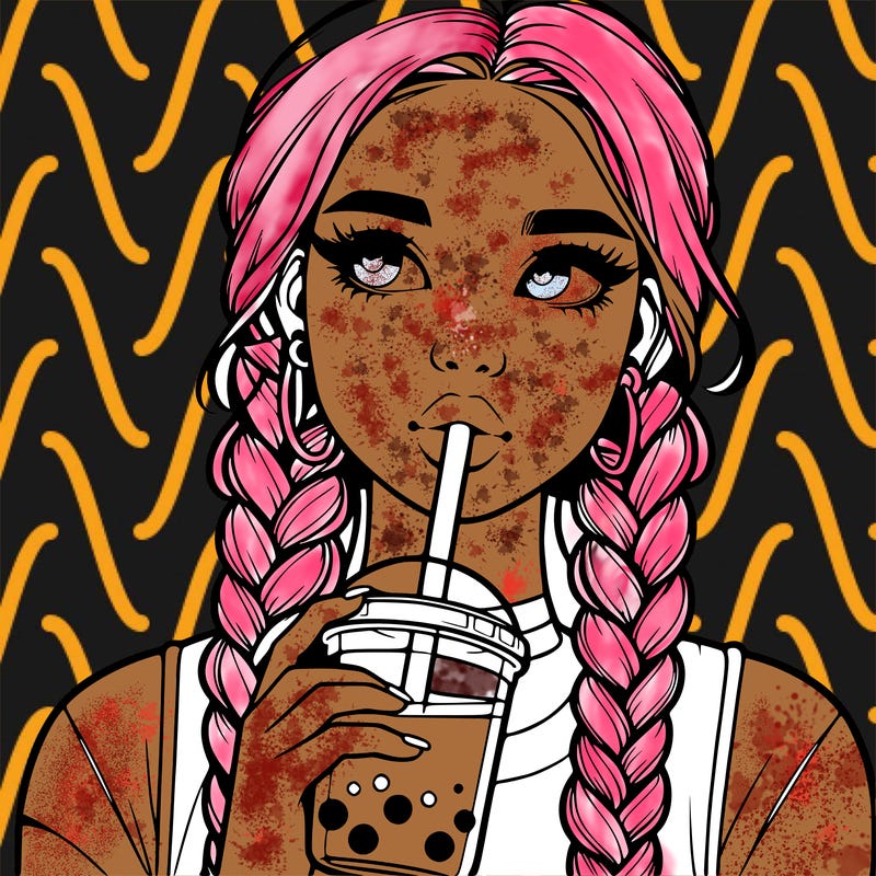 realistic girl with braided hair drinking boba