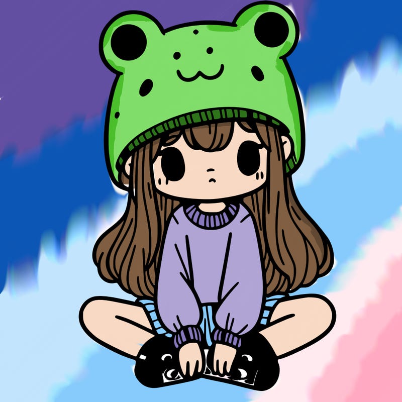 a girl wearing a frog hat and some frog socks
