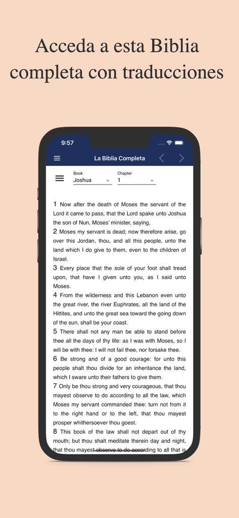 Temas Bíblicos y Predicas - 「Temas Biblicos」アプリで英語翻訳付きの完全な聖書読書インターフェースを表示するスマートフォン画面