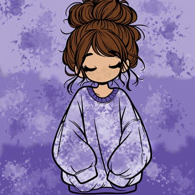 girl with baggy sweatshirt and messy bun