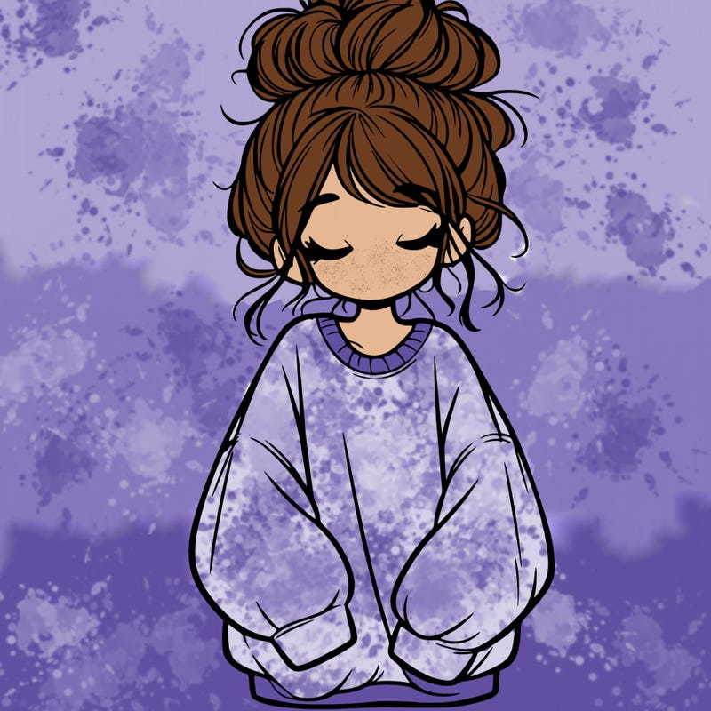 girl with baggy sweatshirt and messy bun