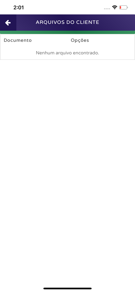 La pantalla de documentos del cliente de la aplicación Garante Curitiba mostrando una lista vacía.
