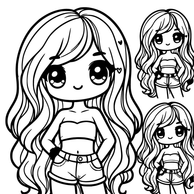 cute girl with long hair with crop top and shorts