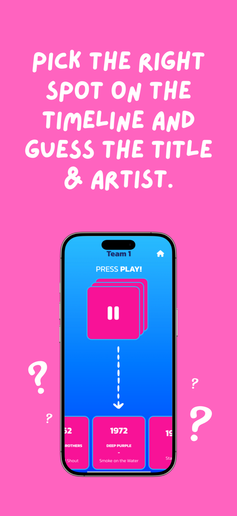 GuessTheSong - Music Trivia - Screenshot of GuessTheSong music trivia app showing cards being placed on a chronological timeline